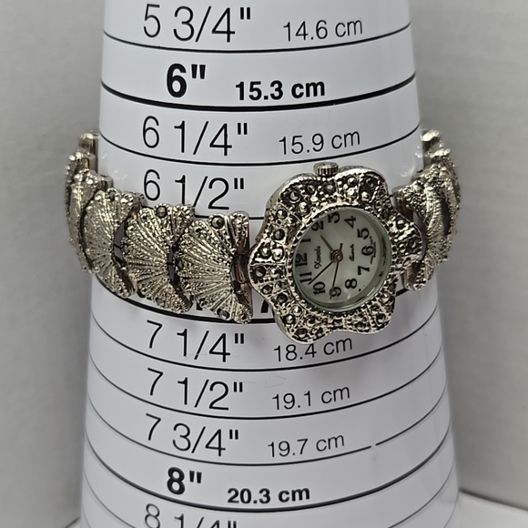 Vintage Xanadu Marcasite Watch Silver Tone Shells Flapper Bracelet New Battery - Picture 6 of 9